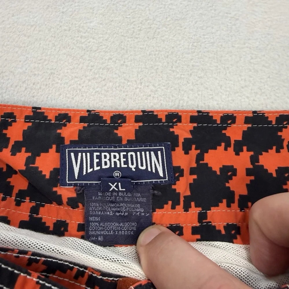 Vilebrequin Men's Geometric Turtle Print Lined Swim Shorts Orange Black Size XL